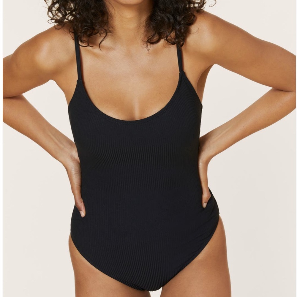 Andie Black Ribbed Scoop One-Piece Swimsuit